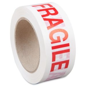 Handmatige tape 50mm x 100m Red Print Fragile 33µ Wit Solvent