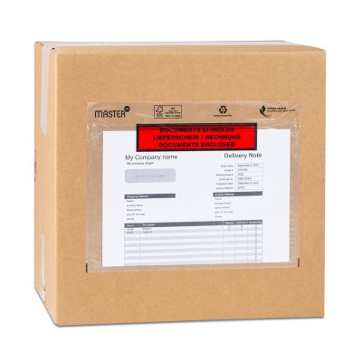 Paklijstenvelop red-black printed Packing list transparant recycled LDPE C6 175 x 140 mm