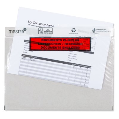 Paklijstenvelop red-black printed Packing list transparant recycled LDPE C6 175 x 140 mm