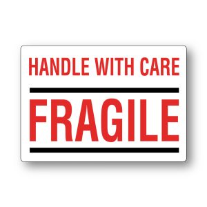 Waarschuwingsetiketten - A15 100 x 070 mm - handle with care-fragile