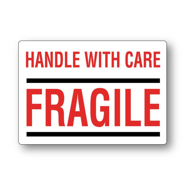 Waarschuwingsetiketten - A15 100 x 070 mm - handle with care-fragile